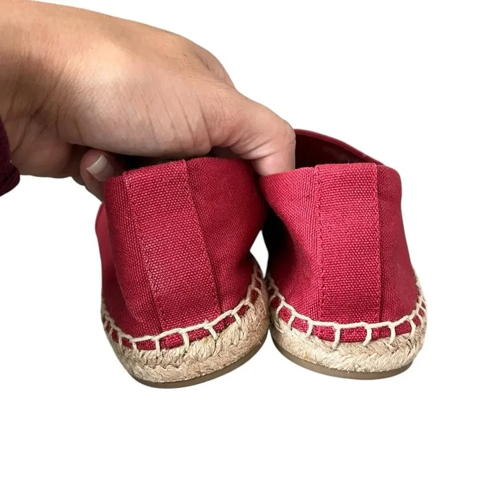 Tory Burch Tilly Tiger Espadrille Flats Red Canvas Leather Slip On Whimsy Size 9